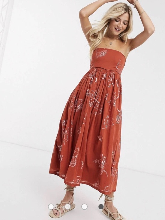 Free People Dresses & Skirts - Free People Baja Babe Brick Brown Strapless Bandeau BOHO Midi Dress Sz S